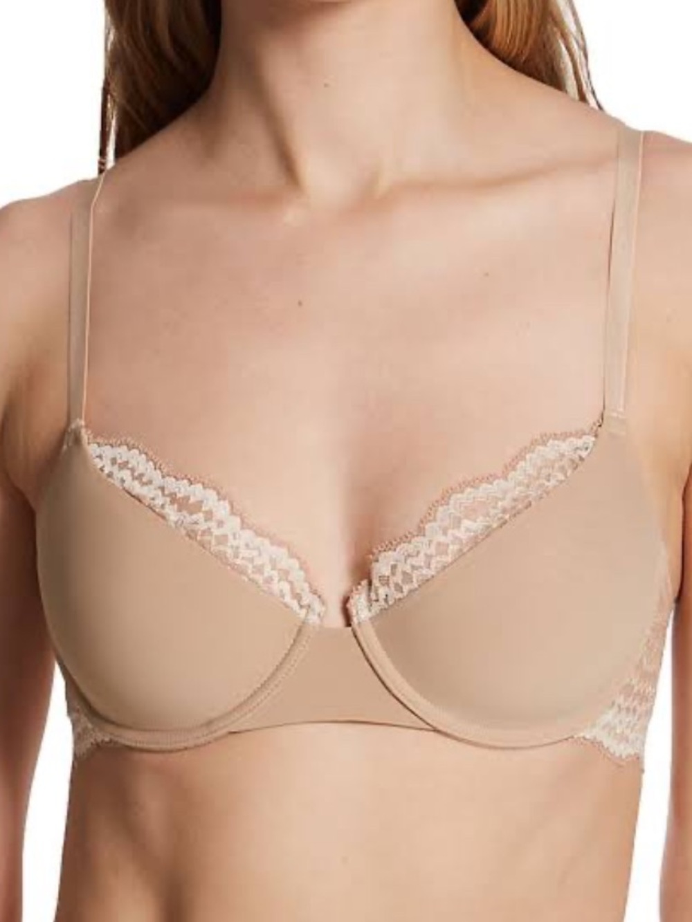 new natori breakout cafe Nude Lace Trim Underwire T-Shirt Bra sz 32D